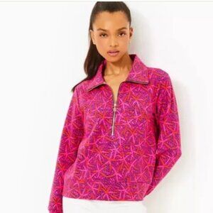Lilly Pulitzer Eleni UPF 50+ pullover passionfruiT Pink star, searching medium